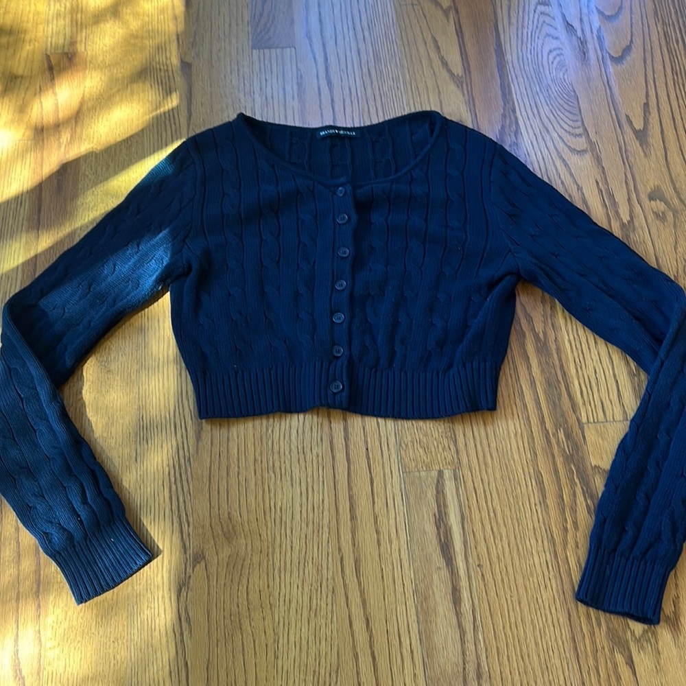 navy cropped cardigan